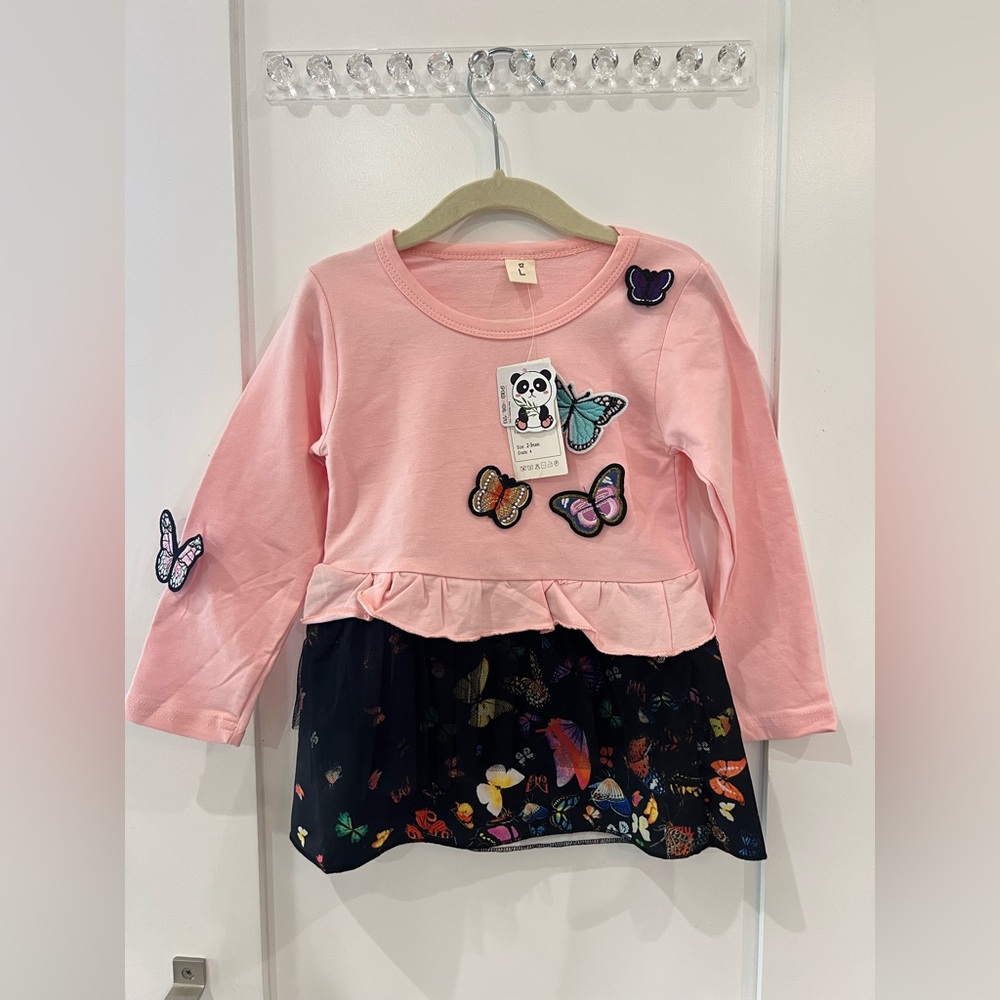 🌟3/$22🌟 NWT Pink Butterfly Kids Dress. Girls size 2-3 years